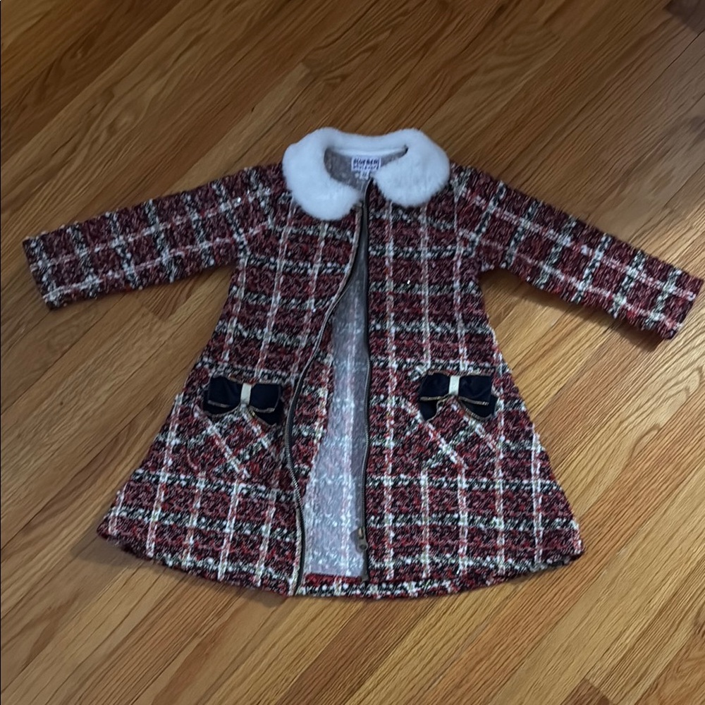 Stylish Kids Plaid Coat with Faux Fur Collar